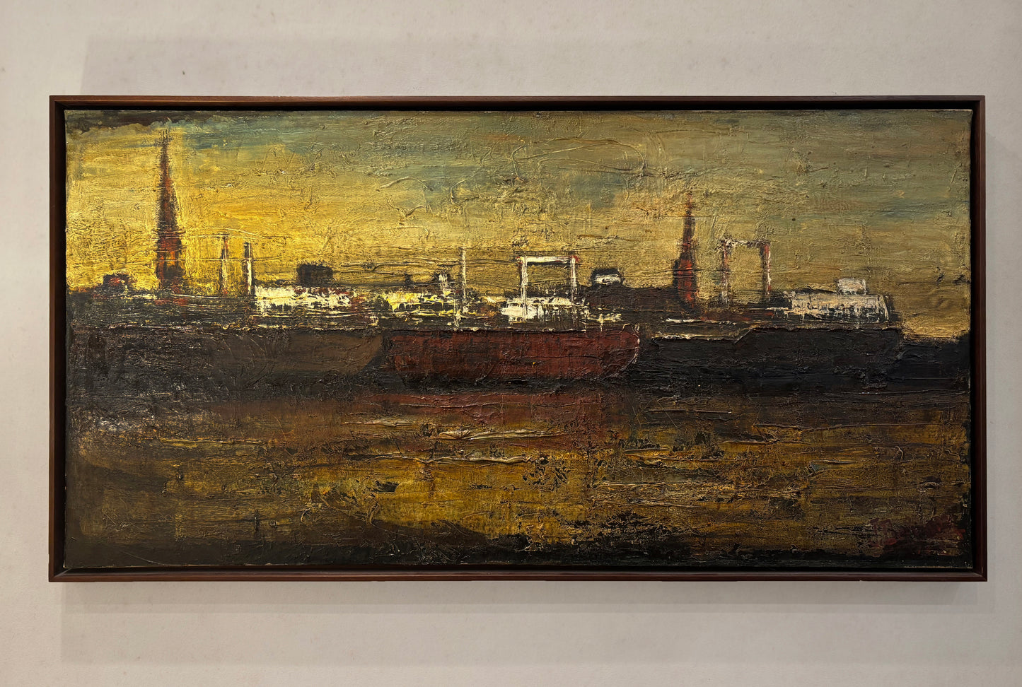 Large Industrial Harbor Scene, Oil on Canvas