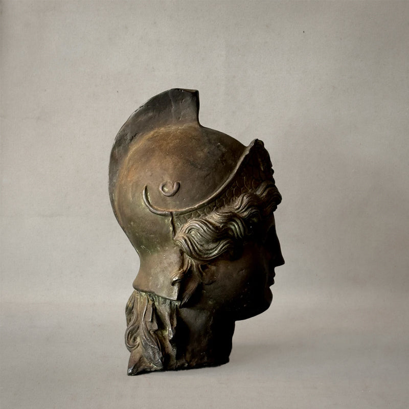 Bronze bust of Minerva wearing crested helmet with lion motif, Italian neoclassical sculpture, circa 1820, right