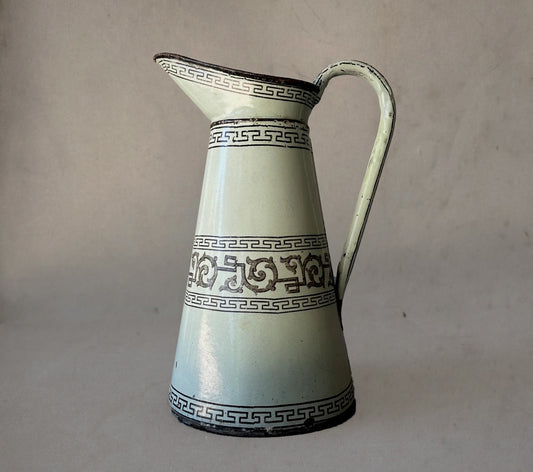 Antique English enameled pitcher with Greek key pattern, celadon green, circa 1880, 2