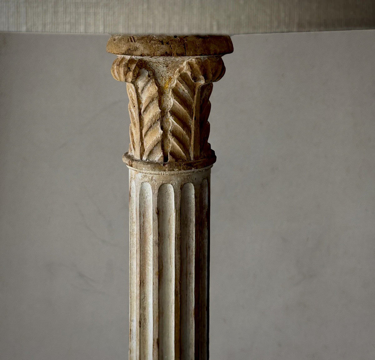 French carved wood column lamp with fluted shaft and acanthus leaf details, circa 1880