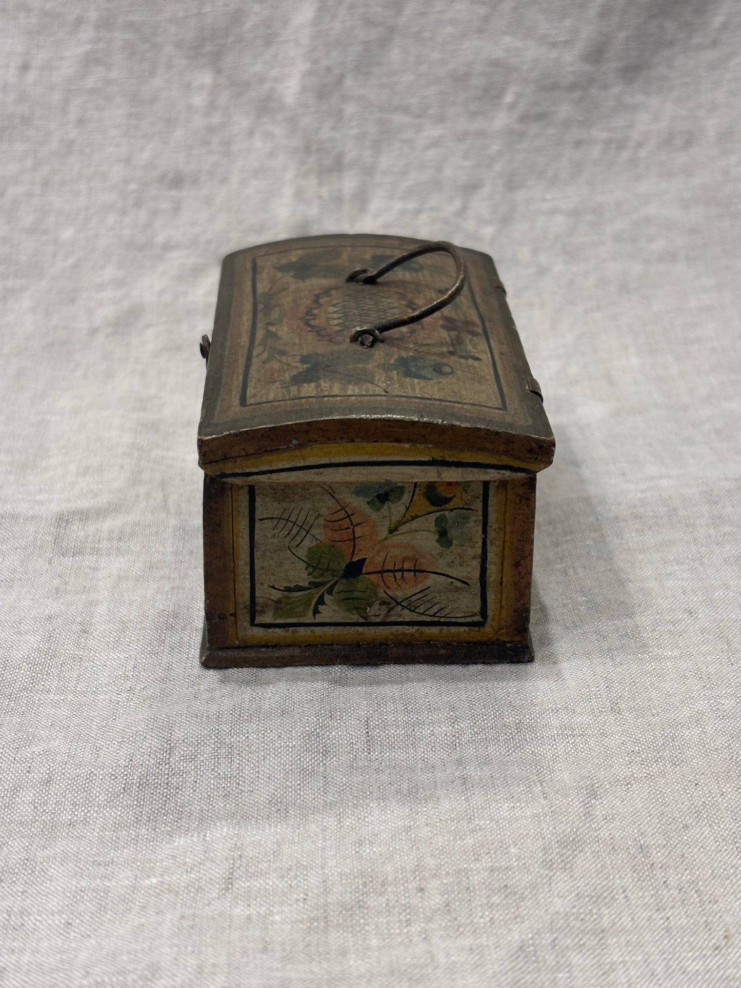 Antique hand-painted miniature chest with floral folk art design, circa 1880, right