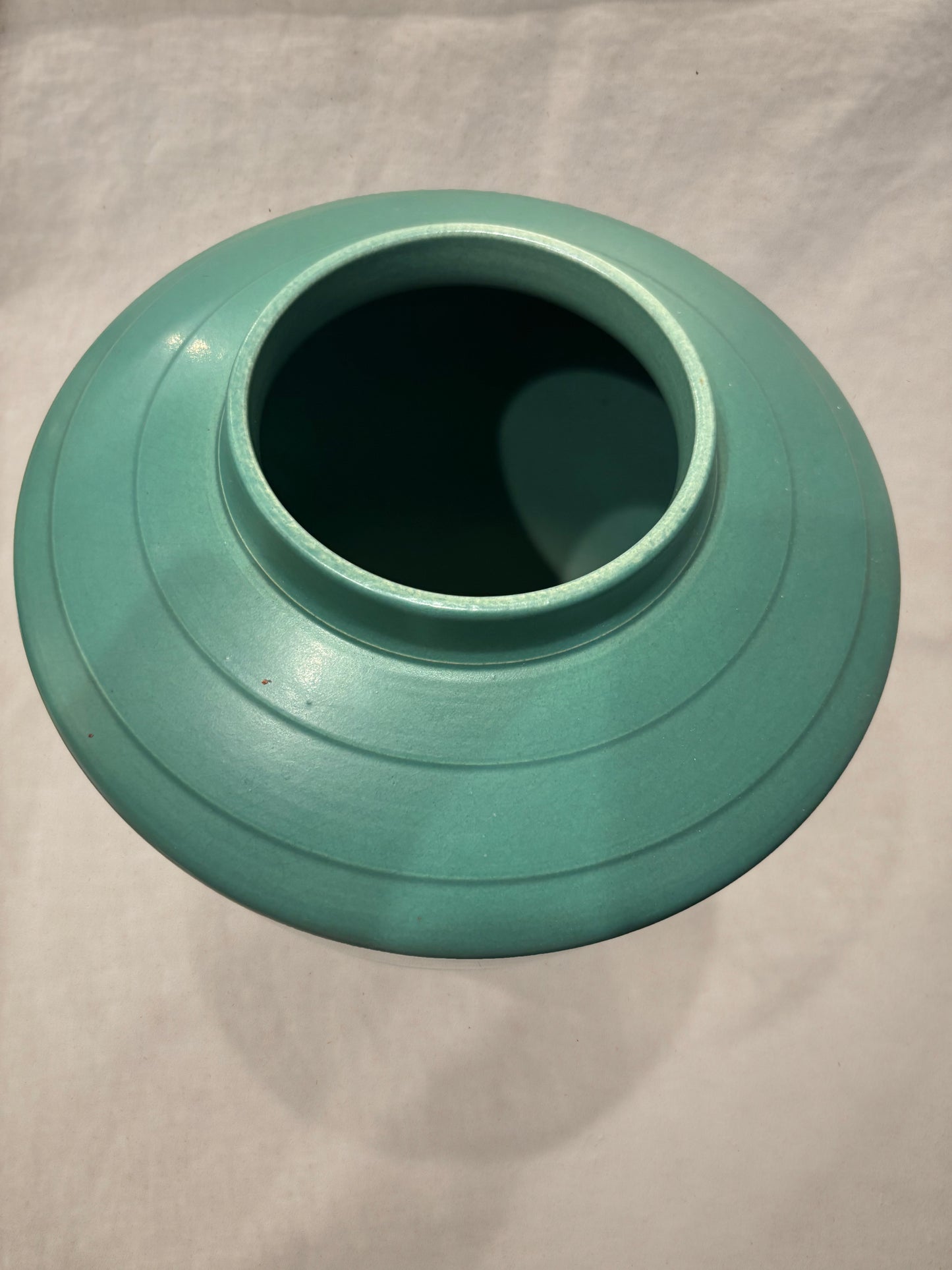 Green ceramic vase designed by Keith Murray for Wedgwood, England, 1930, top