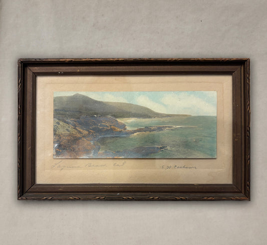 Hand-colored coastal photograph of Laguna Beach by E.H. Cochrane in original antique wood frame