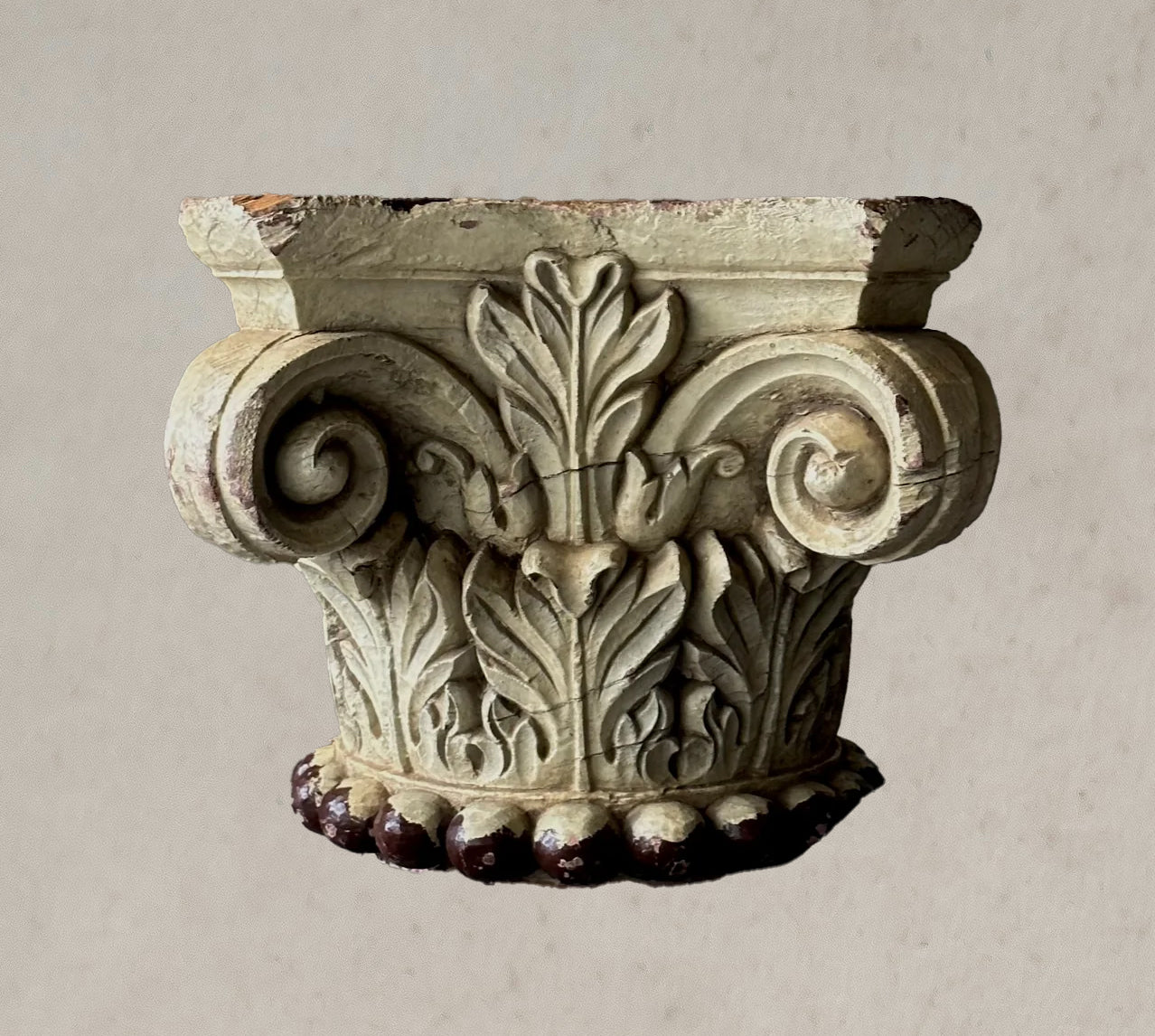 Pair of Painted Italian Wood Capitals – Carved Architectural Fragments, 1820