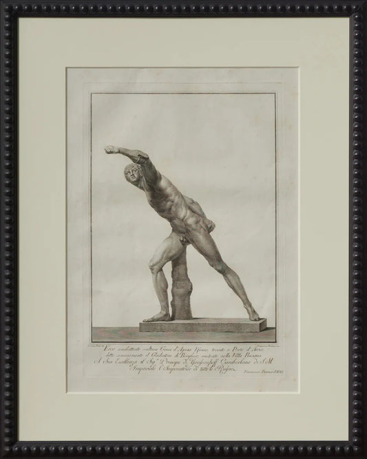 Francesco Piranesi engraving of Borghese Gladiator, Italian neoclassical print, circa 1800