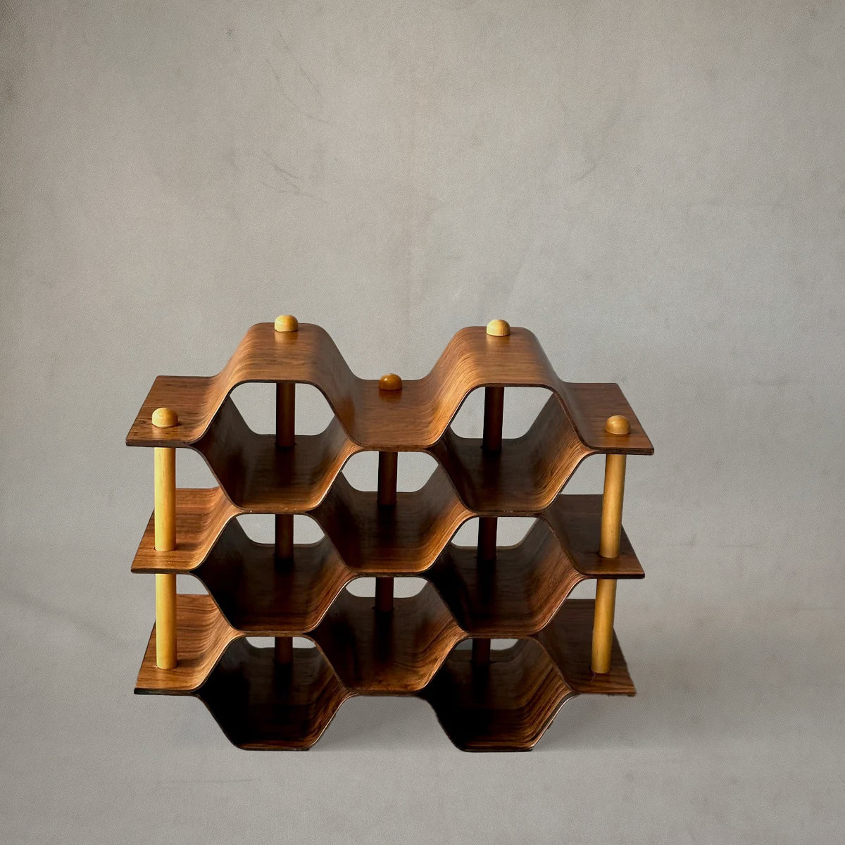 Mid-century Swedish wine rack by Torsten Johansson in bent rosewood and beech, circa 1960