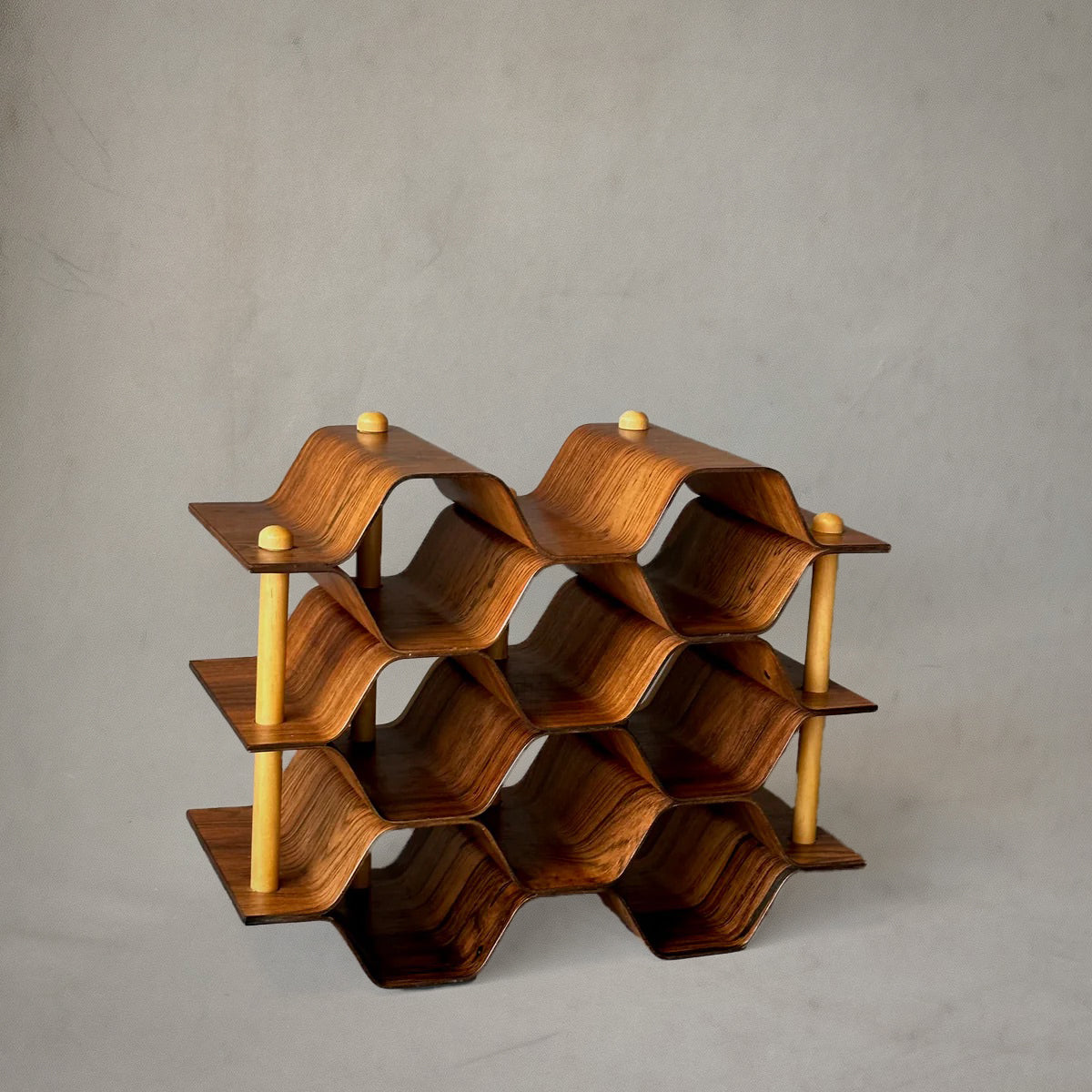 Mid-century Swedish wine rack by Torsten Johansson in bent rosewood and beech, circa 1960
