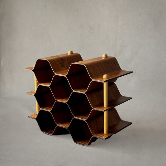 Mid-century Swedish wine rack by Torsten Johansson in bent rosewood and beech, circa 1960