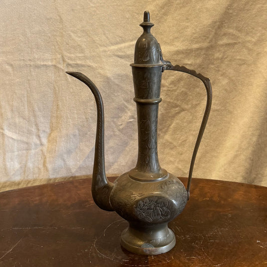 Vintage Bronze Ewer with Floral Engravings