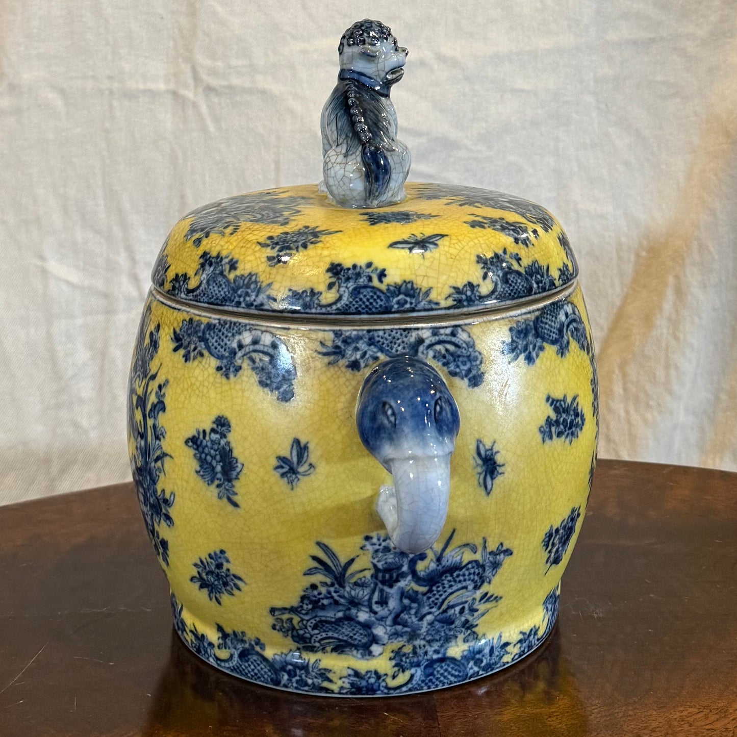 Antique Chinese Cobalt Blue and Yellow Porcelain Lidded Jar