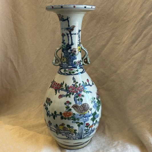 Antique Chinese Famille Rose Porcelain Vase with Floral and Bird Motifs