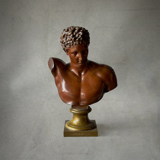 French neoclassical bronze bust of Hermes with brass socle, stamped Bronze Garanti au Titre Paris, circa 1900