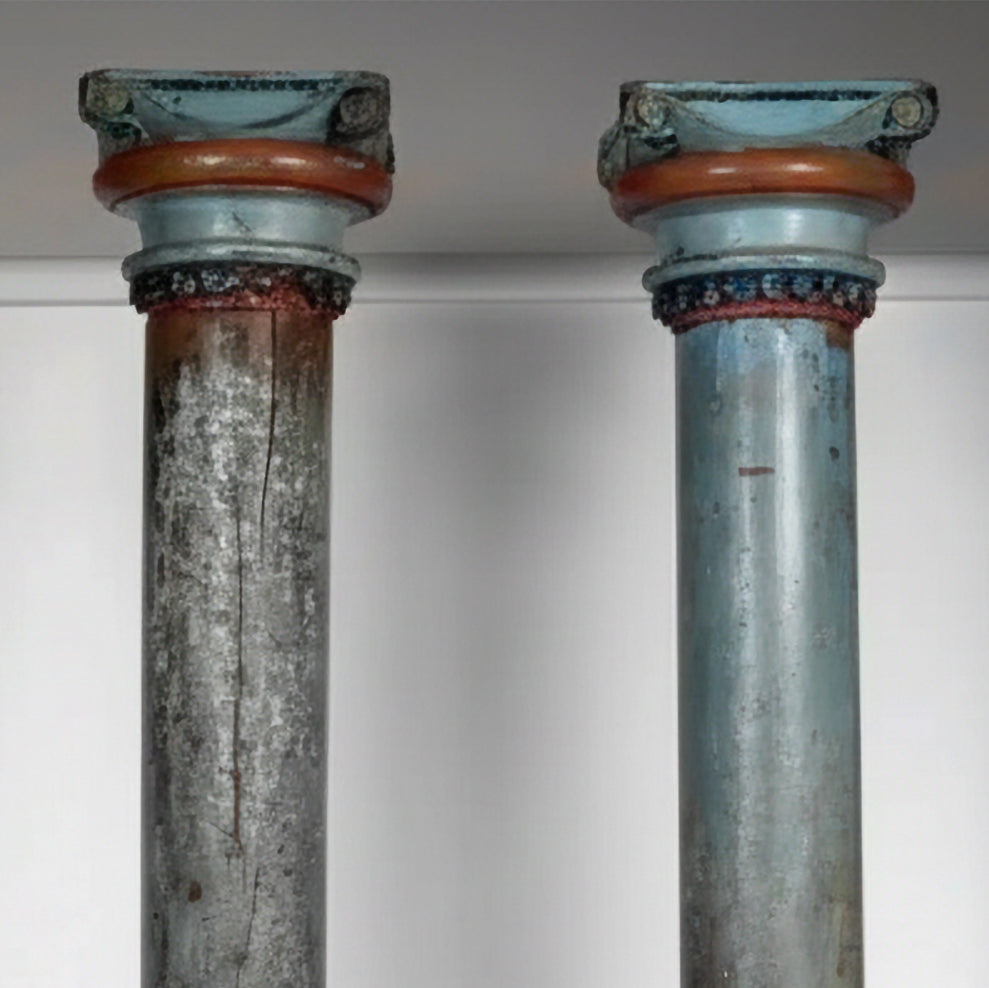 detail of Pair of antique French painted architectural columns' heads or capitals